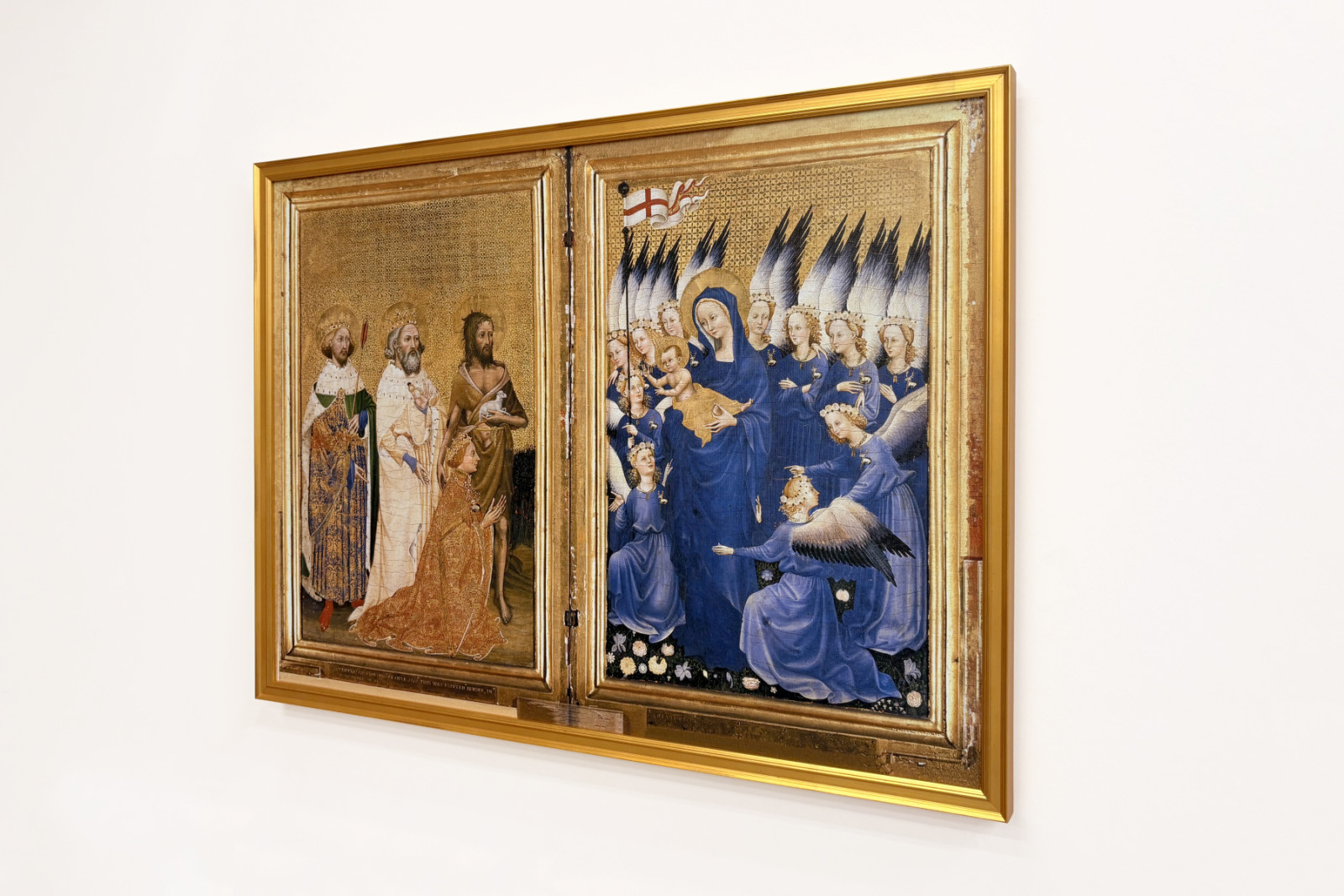 Ryszard II ofiarowany Matce Boskiej z Dzieciątkiem przez swego Patrona św. Jana Chrzciciela oraz św. Edwarda i Edmunda, ok. 1395-99 (tempera jajeczna na dębie) - Master of the Wilton Diptych