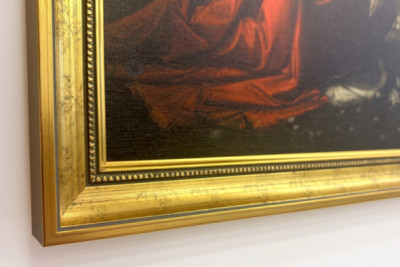 Włochy Toskania Florencja, Galeria Uffizi: Zwiastowanie, obraz Leonarda da Vinci (1452-1519), olej na drewnie, ok. 1472-1475, 98x217 cm