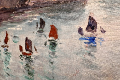 Etretat, Porte d’Aval: łodzie rybackie opuszczające port