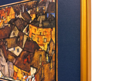 Półksiężyc domów, Krumau (obecnie Český Krumlov, Czechosłowacja) - Półksiężyc domów, Krumau (Małe miasto V), autorstwa Egona Schielego (1890-1918)