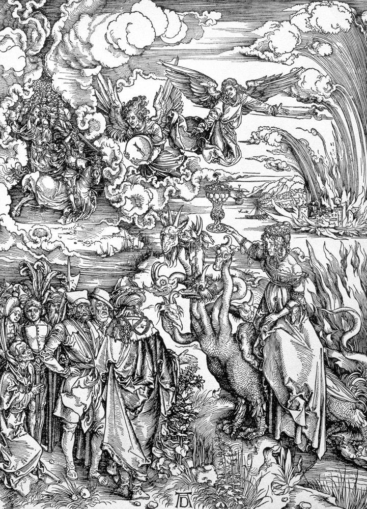 Babilońska nierządnica z „Apokalipsy” lub „Objawienia św. Jana Bożego”, wyd. 1498 autorstwa Albrecht Dürer