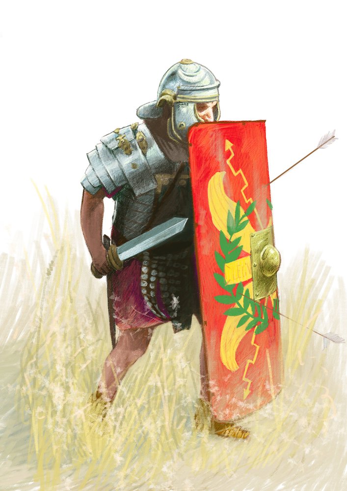 Legionista rzymski - Starożytność rzymska: przedstawienie rzymskiego legionisty - Rysunek Alessandro Lonatiego autorstwa Alessandro Lonati