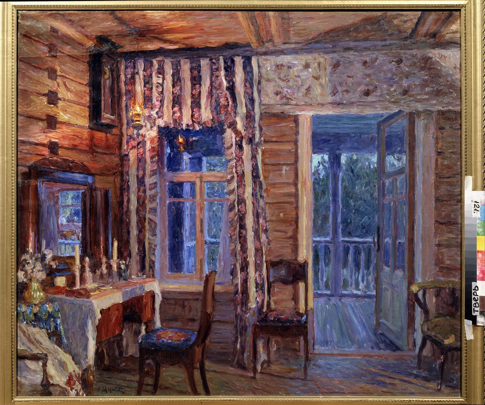 Wnętrze z ikoną lampy. Malarstwo Aleksandra Wiktorowicza Morawowa (Aleksander Wiktor) (1878-1951), olej na płótnie autorstwa Alexander Viktorovich Moravov