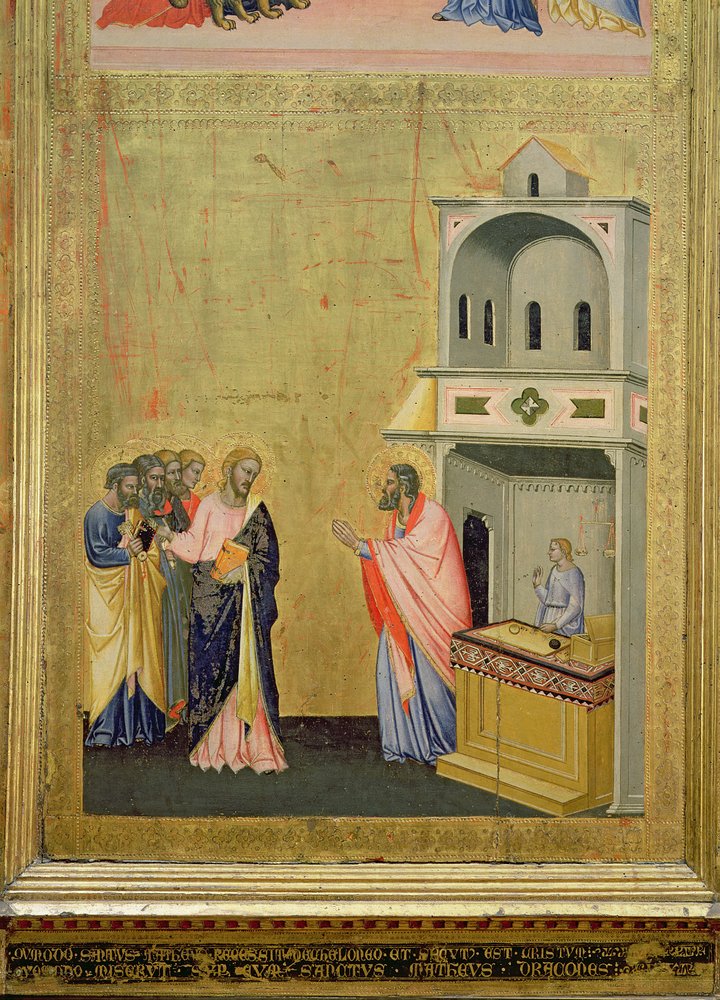 Mateusza, z ołtarza Św. Mateusz i sceny z jego życia, ok. 1367-70 (tempera na płycie) autorstwa Jacopo di Cione
