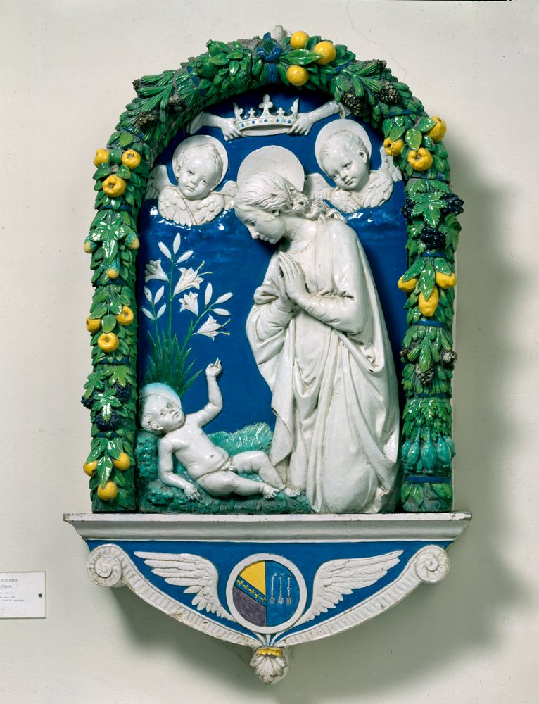 Adoracja Dziewicy (Madonna z Lilii) autorstwa Andrea Della Robbia