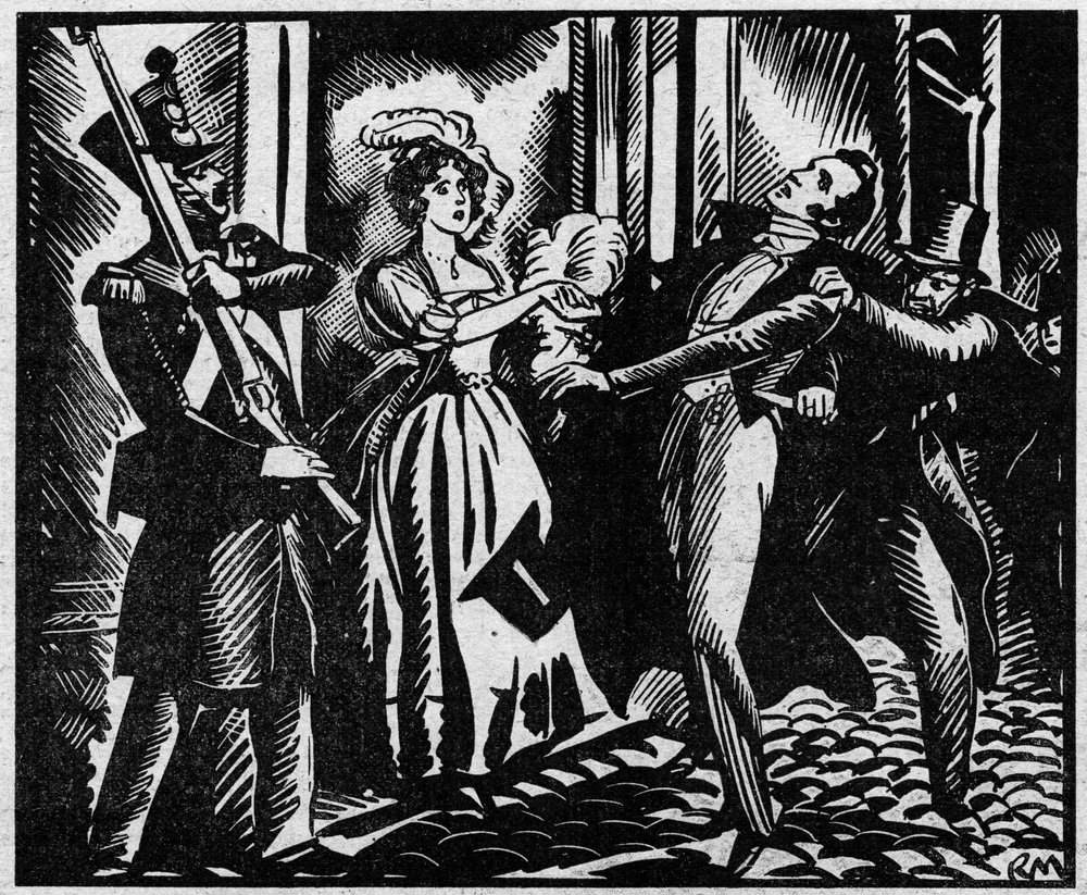 Śmierć księcia de Berry (1778-1820) 13/02/1820 w Królewskiej Akademii Muzycznej. Bratanek króla Ludwika XVIII zostaje zamordowany w Operze przez Louvela, republikanina pragnącego zgasić królewską dynastię. Ilustracja z „Le Petit Journal illustré“. autorstwa Anonymous Anonymous