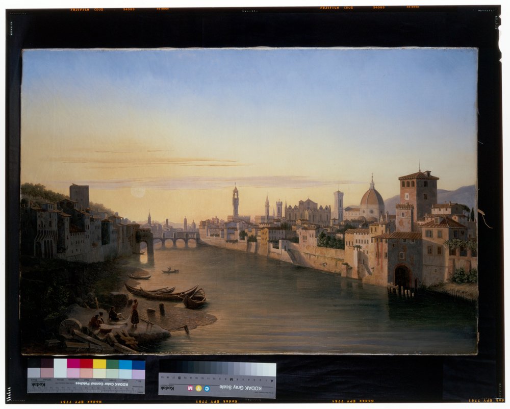 Florencja, widok na rzekę Arno autorstwa Antoine Marie Perrot
