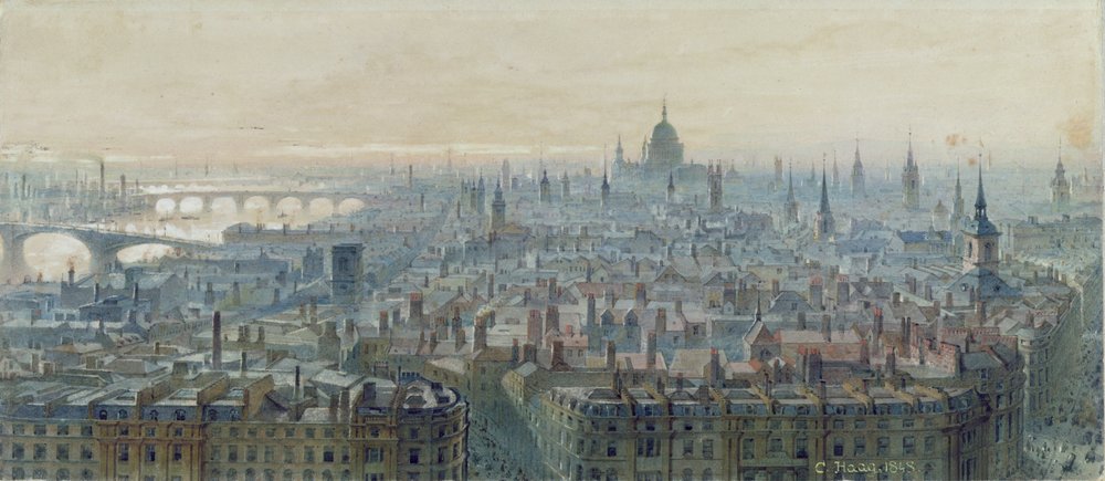 Panorama Londynu ze szczytu Monumentu, patrząc na zachód, 1848 autorstwa Carl Haag