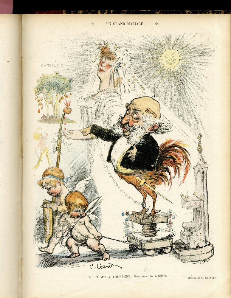 Ilustracja Charlesa Leandre (1862-1934) w Le Rire, 22.10.04 - Wielkie małżeństwo - Małżeństwo - Kogut, Meyer Arthur - Animalizacja autorstwa Charles Leandre