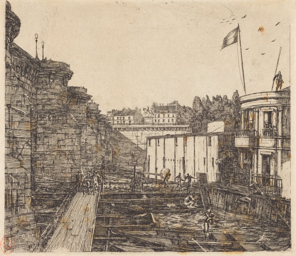 Zakład zimnej łaźni Chevrier, czasami nazywany „łaźnią szkolną”) autorstwa Charles Meryon
