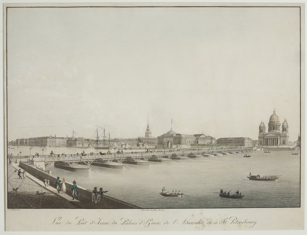 Widok na most św. Izaaka w Petersburgu - Christian Gottlieb Hammer (1779-1864). Akwaforta, akwarela, przed 1820 r. Państwowe Muzeum Historii Sankt Petersburga autorstwa Christian Gottlob Hammer