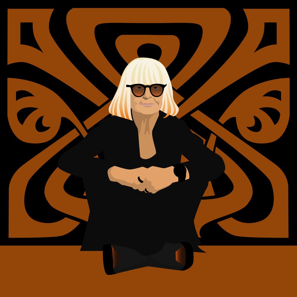 Portret Barbary Hulanickiej, projektantki mody, założycielki Biby, projektantki wnętrz i ilustratorki autorstwa Claire Huntley