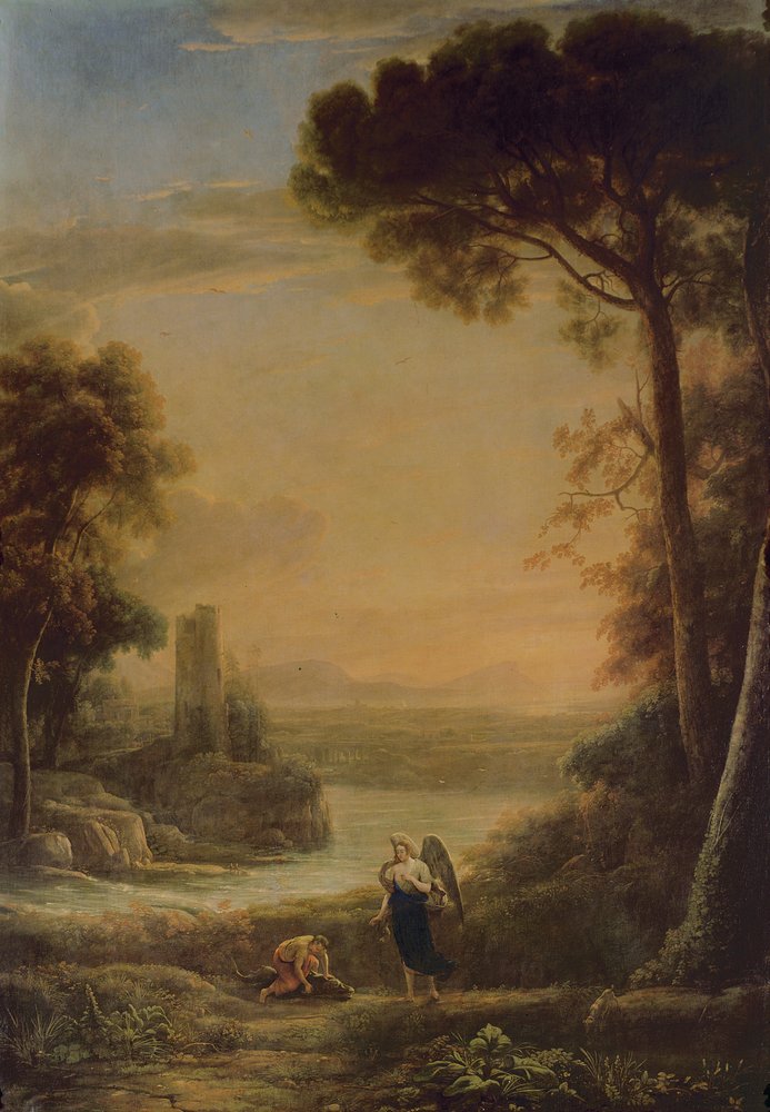 Pejzaż, archanioł Rafał i Tobiasz autorstwa Claude Lorrain