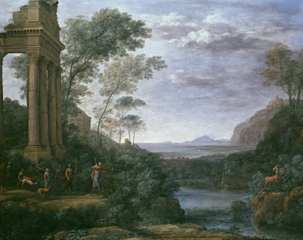 Pejzaż z Askaniuszem strzelającym do jelenia Sylwii, XVII wiek autorstwa Claude Lorrain