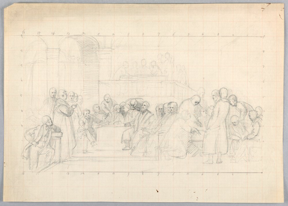Rysunek, Studium dla "Grupy naukowej", 1858 r. autorstwa Daniel Huntington