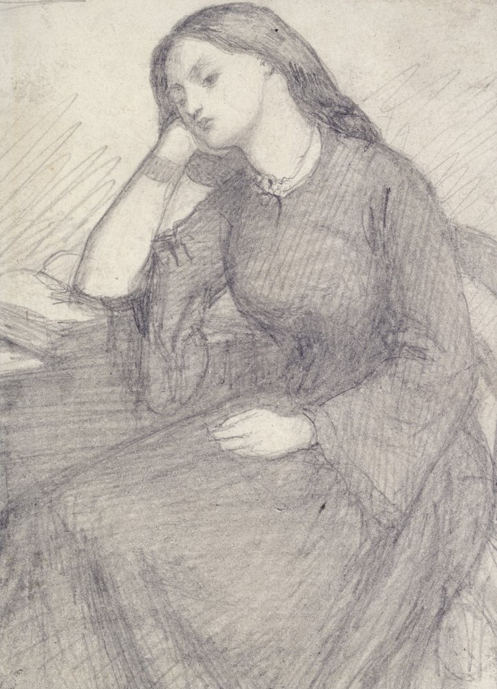 Portret Elizabeth Siddal w pozycji siedzącej (grafit na papierze) autorstwa Dante Gabriel Charles Rossetti