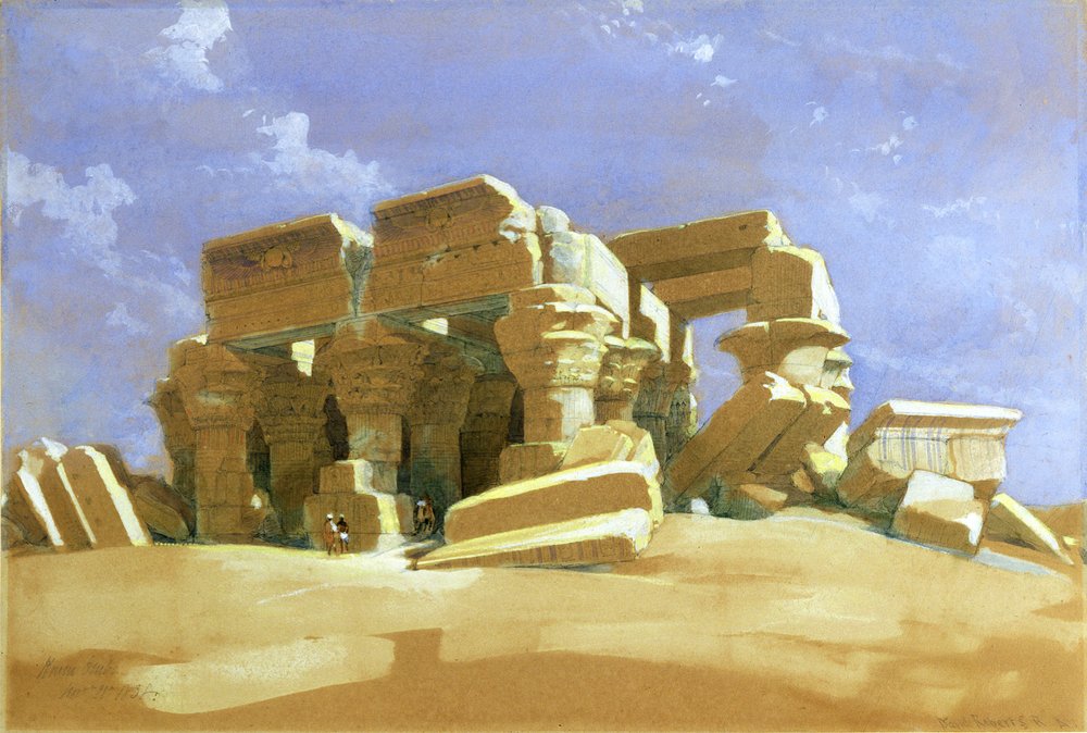 Portyk świątyni Kom Ombo, Górny Egipt, 1838 (wc na papierze) autorstwa David Roberts
