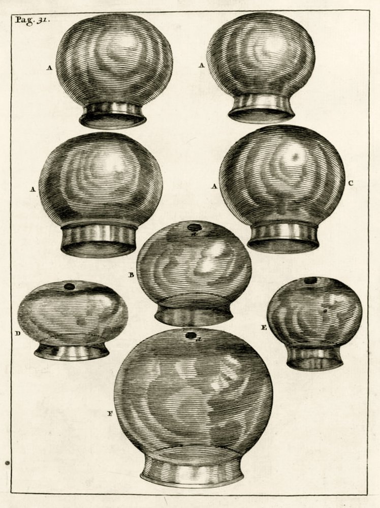 Różne szklanki do baniek, z The Practice of Medicine Frederika Dekkersa, 1694 autorstwa Dutch School