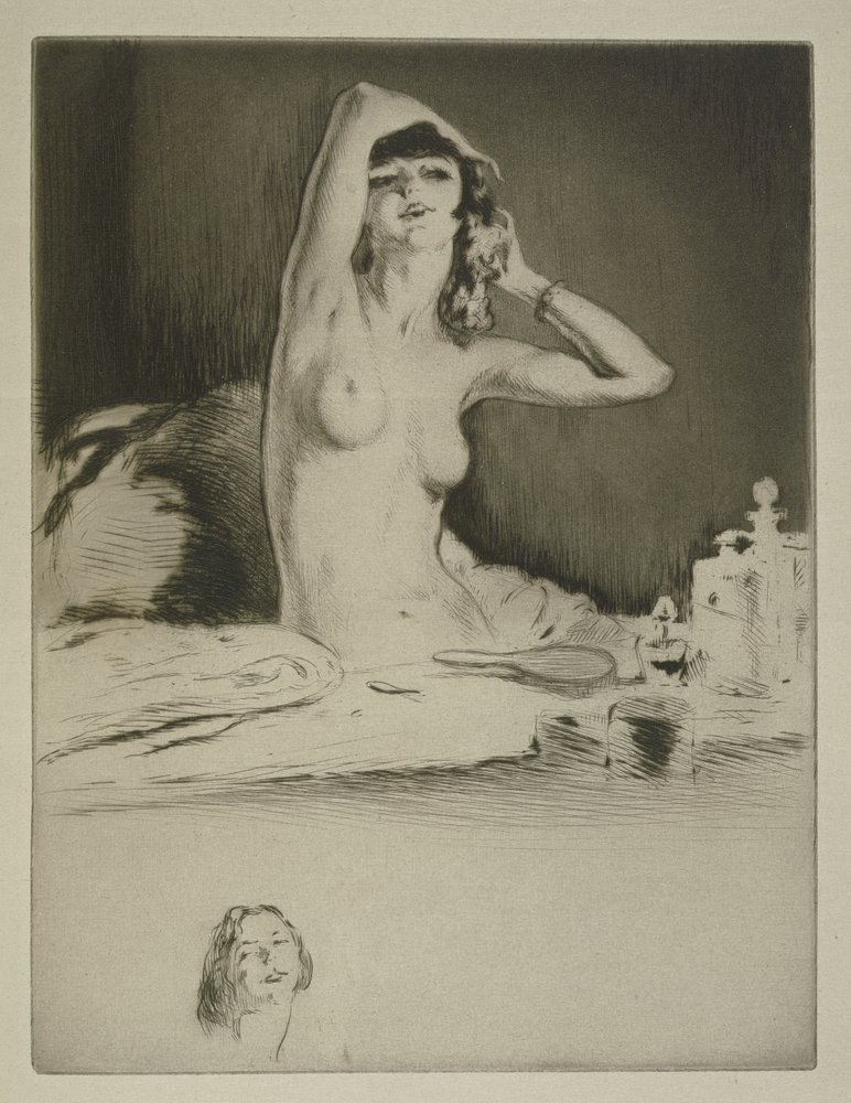 Kobieta w toalecie, ilustracja do „Mitsou” Sidonie-Gabrielle Colette (1873-1954) opublikowana w 1930 r. (akwaforta i sucha igła) autorstwa Edgar Chahine
