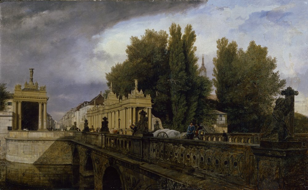 Königsbrucke na Königsstrasse, Berlin, 1835 autorstwa Johann Philipp Eduard Gartner
