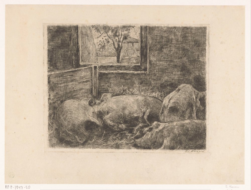Świnie w stajni autorstwa Eduard Karsen (signed by artist)
