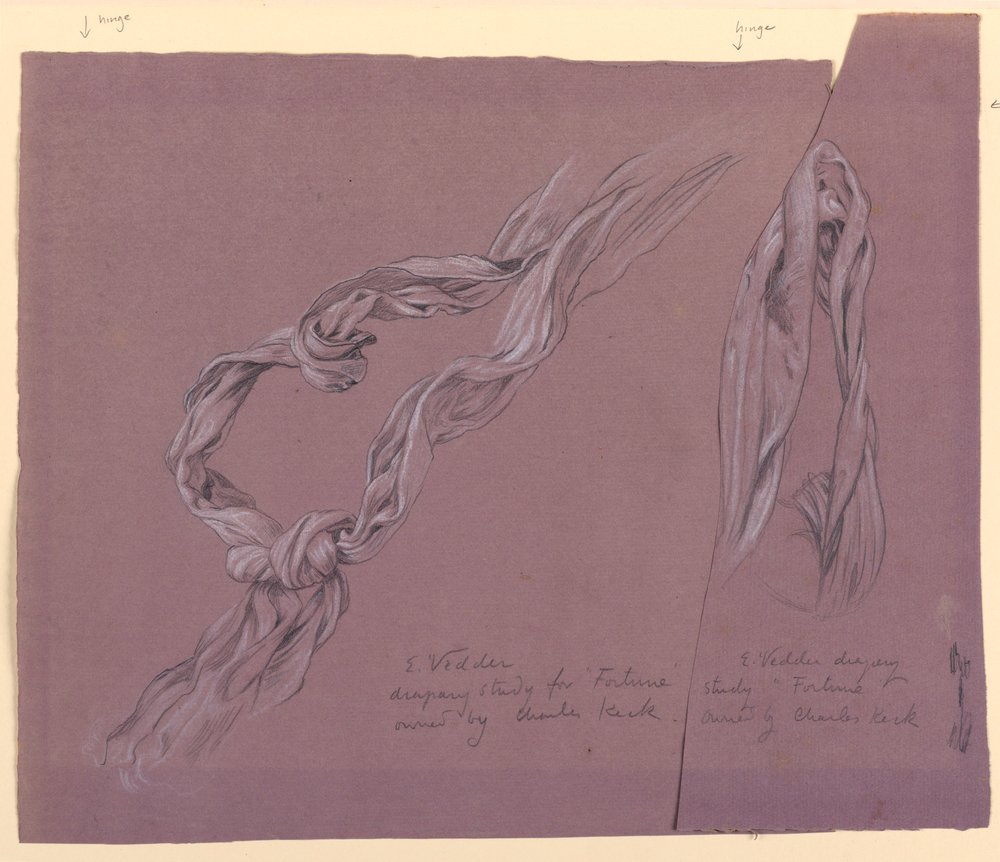 Rysunek, studium draperii dla postaci "Fortuny", ok. 1877 r. autorstwa Elihu Vedder