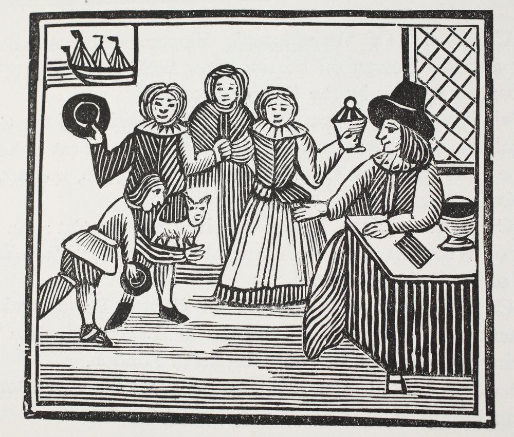 Fitzwarren odbiera przedsięwzięcia swoich sług, ilustracja z książki Chap-books of the Eighteenth Century Johna Ashtona, wyd. 1882 autorstwa English School