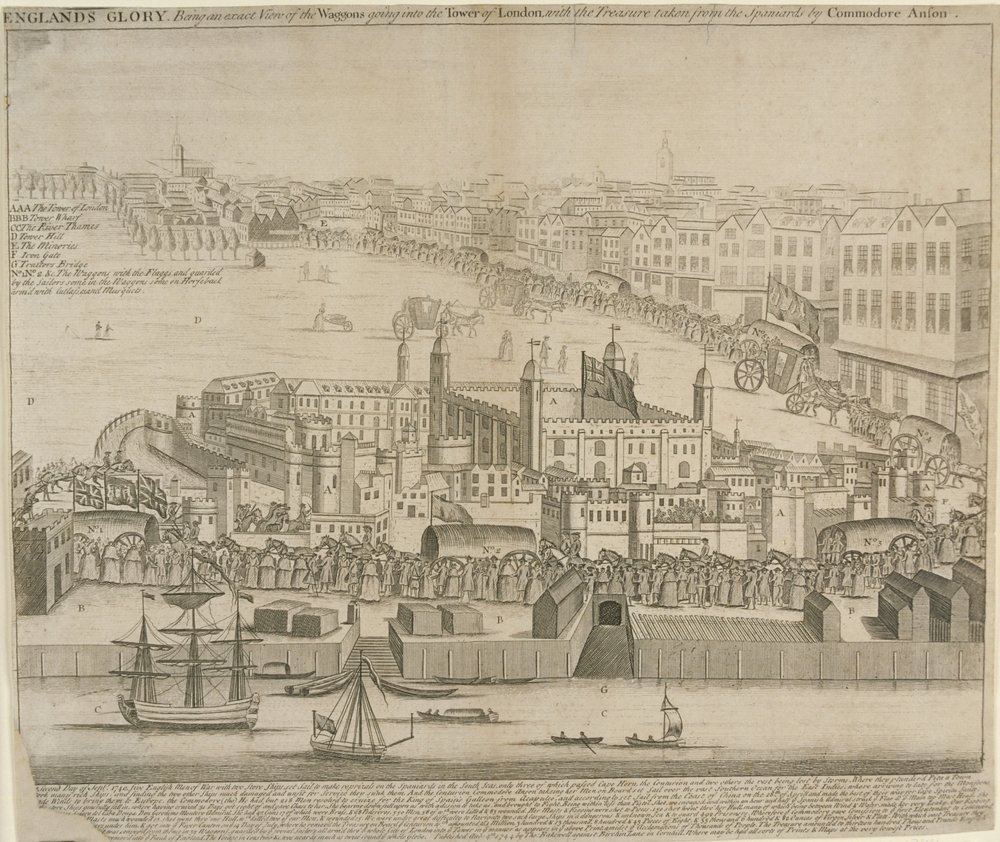 Wozy ze skarbami wwożone do Tower of London, 1744 autorstwa English School