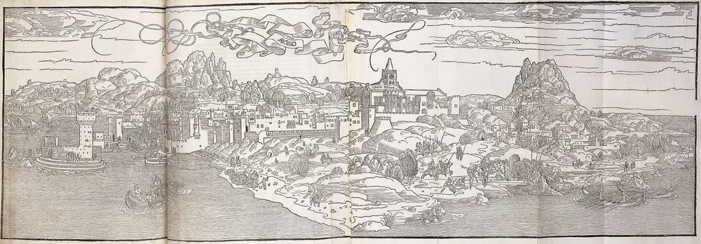 Panoramiczny widok na Candia autorstwa Erhard Reuwich