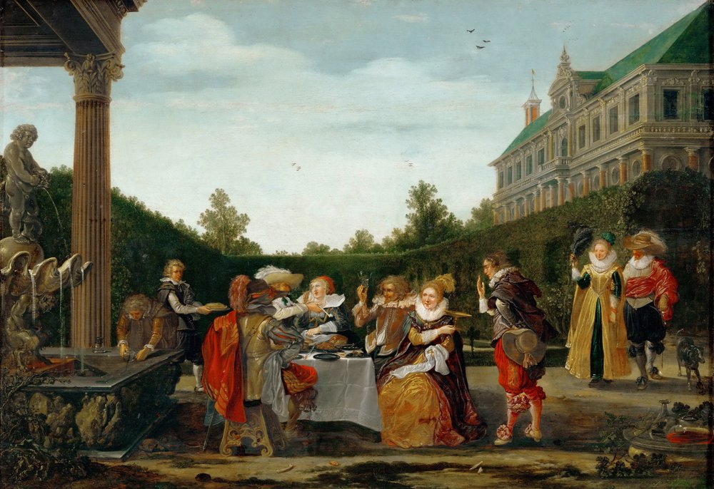 Uczta w parku zamkowym, Velde, Esaias, van de (1591-1630). olej na drewnie autorstwa Esaias I van de Velde