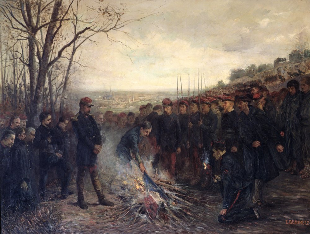 Generał Lapasset (1817-75) palący swoje sztandary, 26 października 1870, 1882 autorstwa Etienne Dujardin-Beaumetz