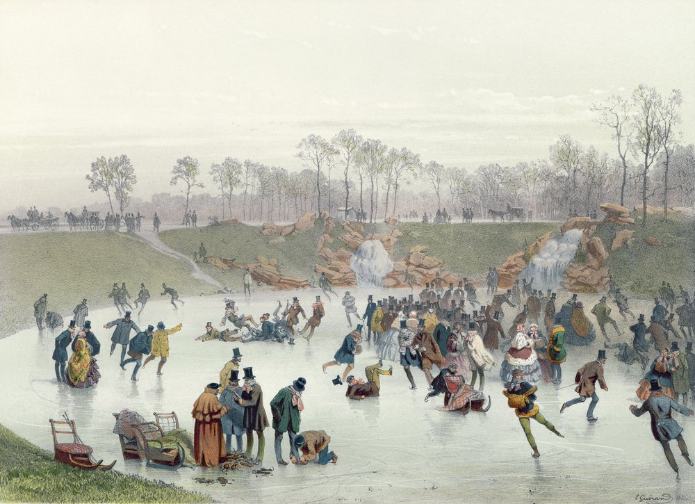 Łyżwiarze na jeziorze w Bois de Boulogne autorstwa Eugene Charles Francois Guerard