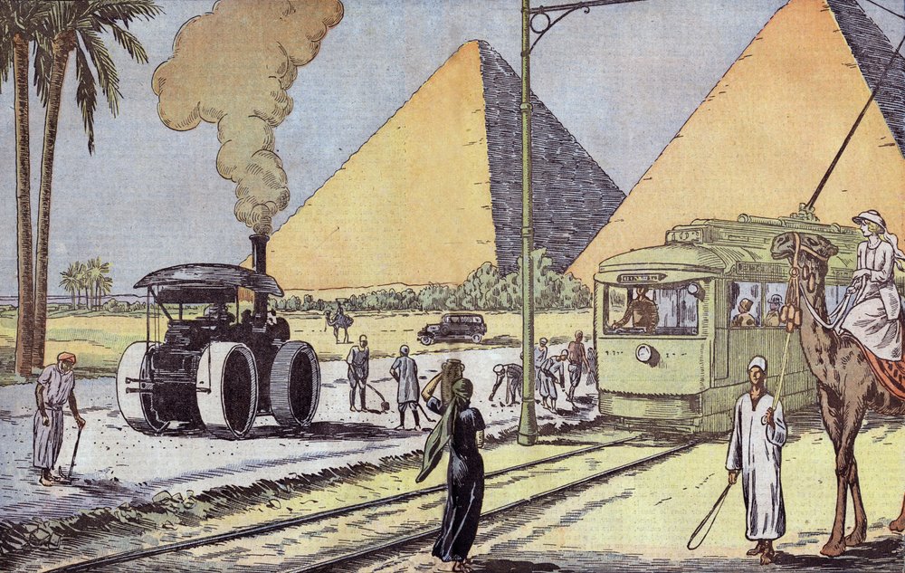 Widok piramid w Gizie w Egipcie, ilustracja Eugene