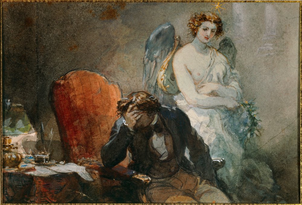 Noc październikowa Ilustracja do twórczości Alfreda de Musseta (1810-1857). Akwarela Eugene Louis Lami (1800-1890) XIX w. Słońce. 0,1x0,14 m Malmaison, musee du chateau autorstwa Eugene-Louis Lami