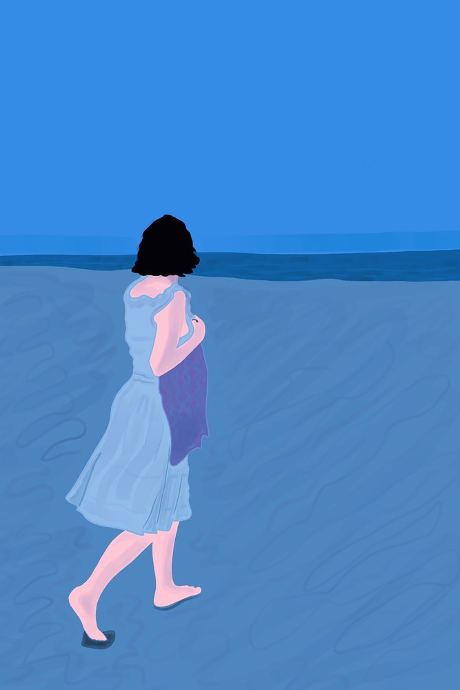 Kobieta na plaży Fire Island (grafika cyfrowa) autorstwa Evan Sklar