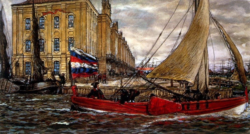 Łódź w porcie 1906 (obraz) autorstwa Evgeni Evgenievitch Lanceray