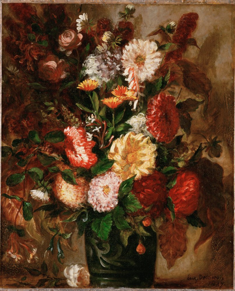 Kwiaty w glinianej doniczce (obraz na płótnie) autorstwa Ferdinand Victor Eugene Delacroix