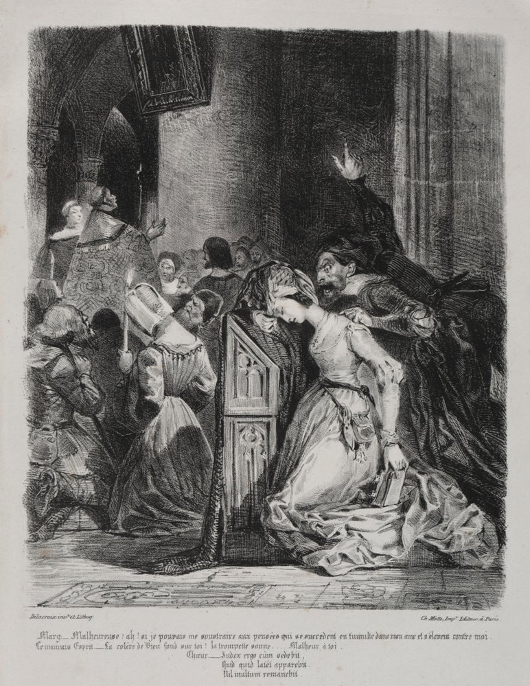Ilustracje do Fausta: Małgorzata w kościele, 1828. autorstwa Ferdinand Victor Eugene Delacroix