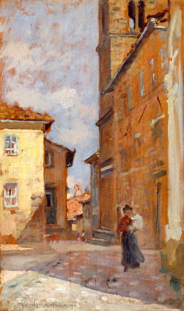 Na ulicy w Volterze Francesco Gioli (1846-1922), olej na desce, 38x23 cm autorstwa Francesco Gioli
