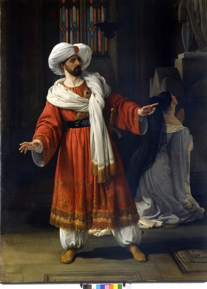 Giovanni David (Davide) Włoski tenor w „Arabach w Galii” Giovanniego Paciniego (1796 - 1867). Malarstwo Hayez autorstwa Francesco Hayez