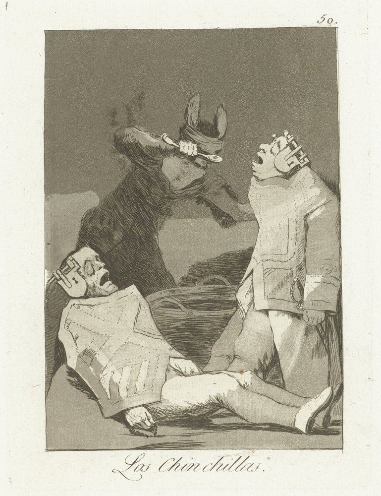 szynszyli Szynszyle (tytuł na obiekcie) Los Caprichos (tytuł serii) autorstwa Francisco de Goya