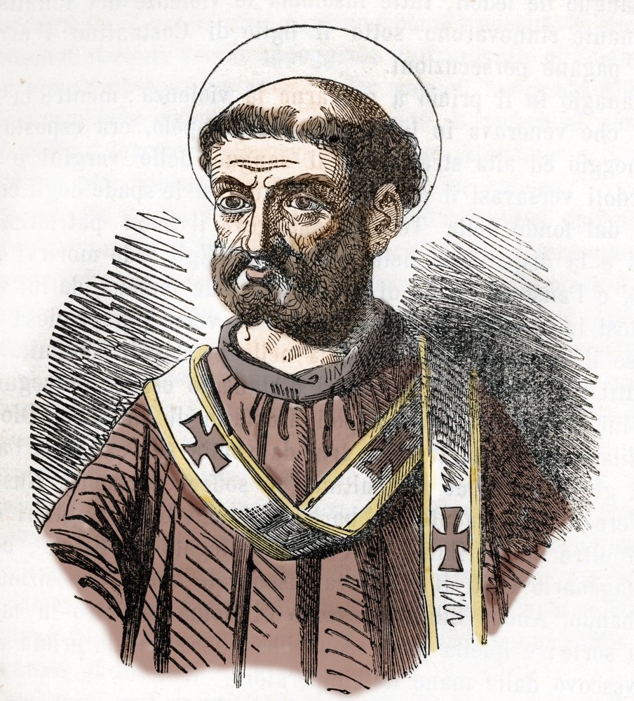 Portret papieża Libere (Liberiusza) (352-366) Rycina z „I misteri del vaticano” autorstwa Franco Mistrali 1843 autorstwa Franco Mistrali