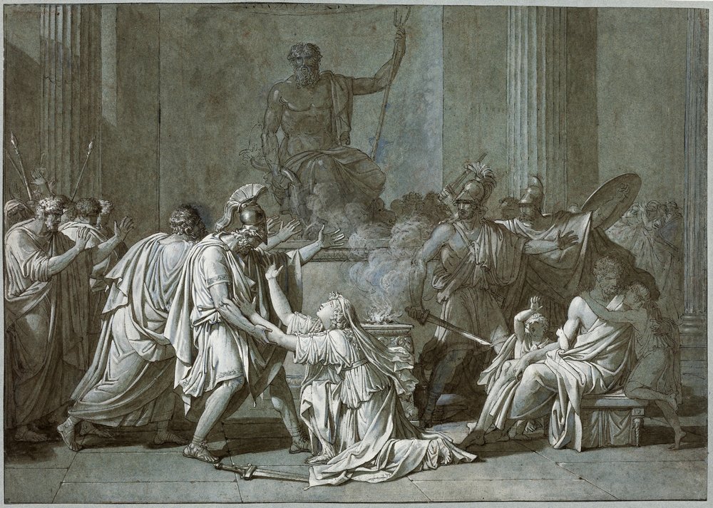 Cléombrote i Léonidas, c.1795 (pióro i atrament z gwaszem na papierze) autorstwa Francois-Xavier Fabre