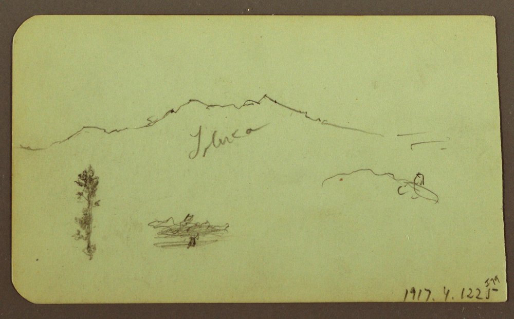 Rysunek, Kościół; Verso: Krajobraz górski, "Taluca", 1883 r. autorstwa Frederic Edwin Church