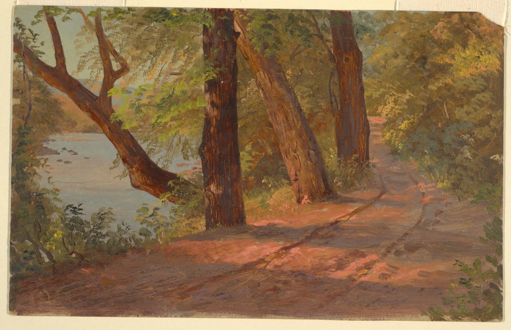 Rysunek, Pejzaż z Ameryki Północnej (Droga nad jeziorem), ok. 1875 r. autorstwa Frederic Edwin Church