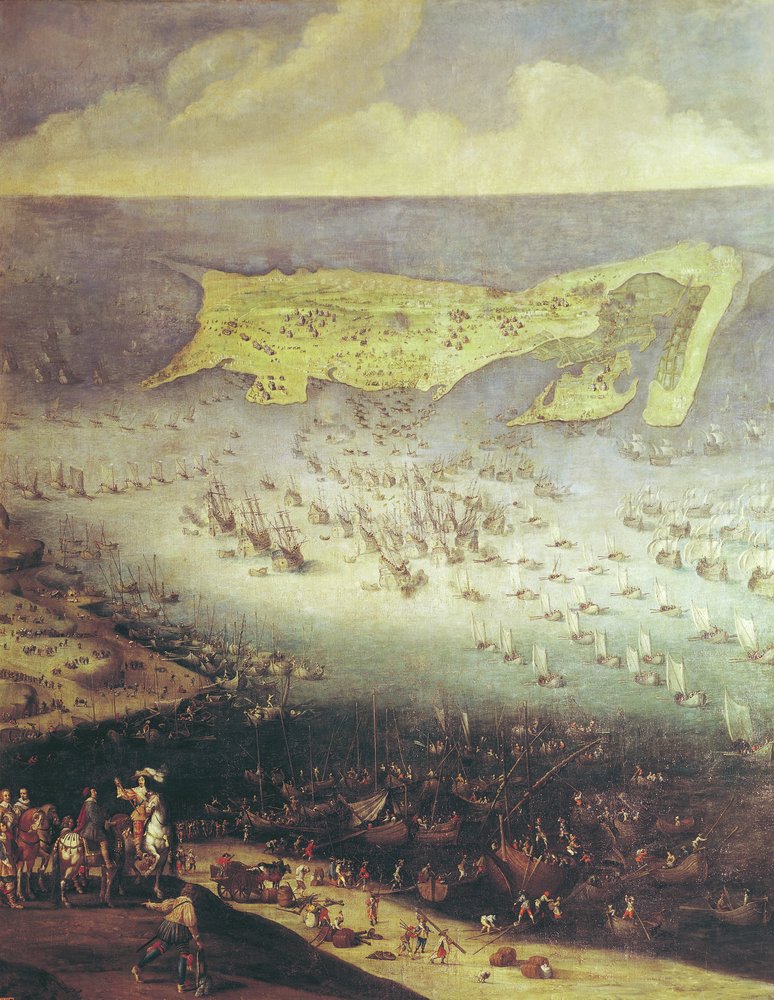 Zniesienie oblężenia Ile de Re, 8 listopada 1627 r. (szczegóły w dokumentach 158116 i 182427) autorstwa French School