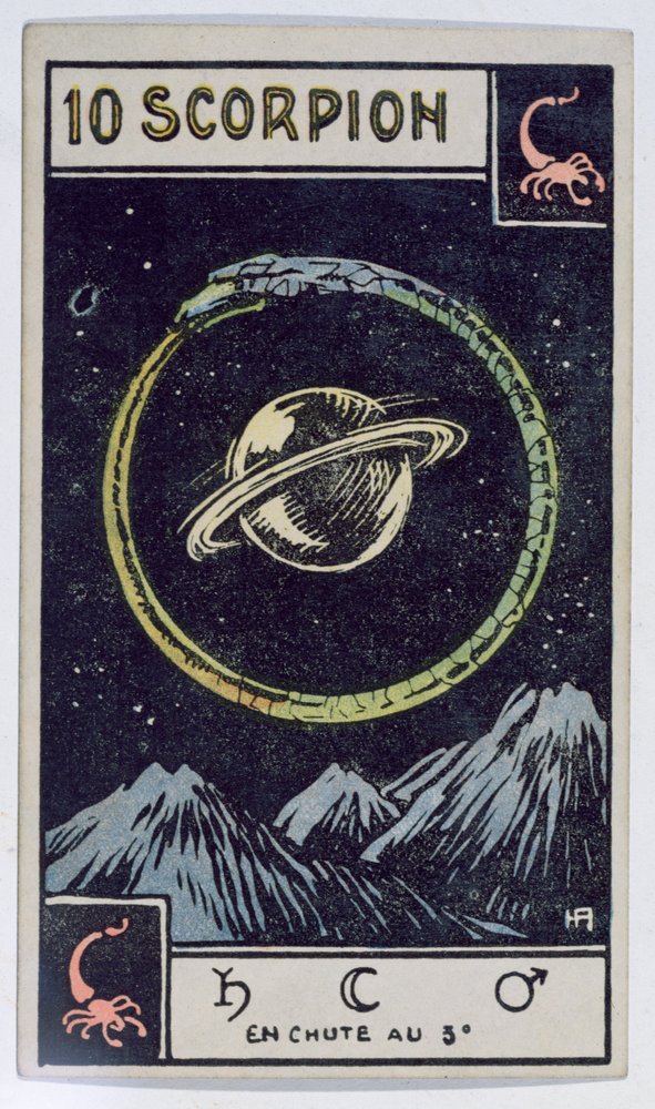 Astrologiczna karta tarota przedstawiająca Skorpiona autorstwa French School