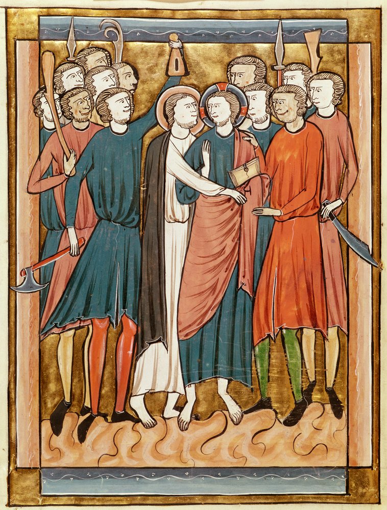 Rękopis 3016, fol. 15v: Pocałunek Judasza, z Psałterza do użytku paryskiego autorstwa French School