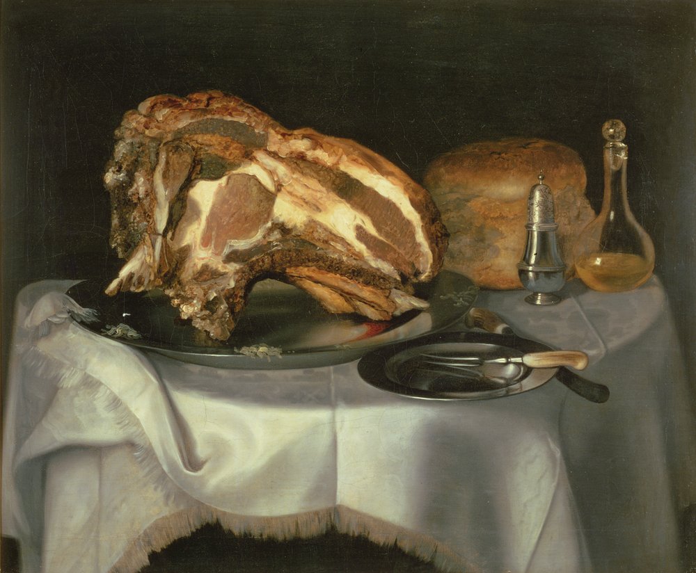 Martwa natura z wołowiną na cynowym naczyniu, ok. 1750-60 autorstwa George Smith
