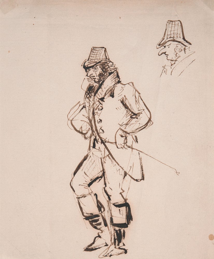 Mężczyzna z batem jeździeckim autorstwa George Cruikshank